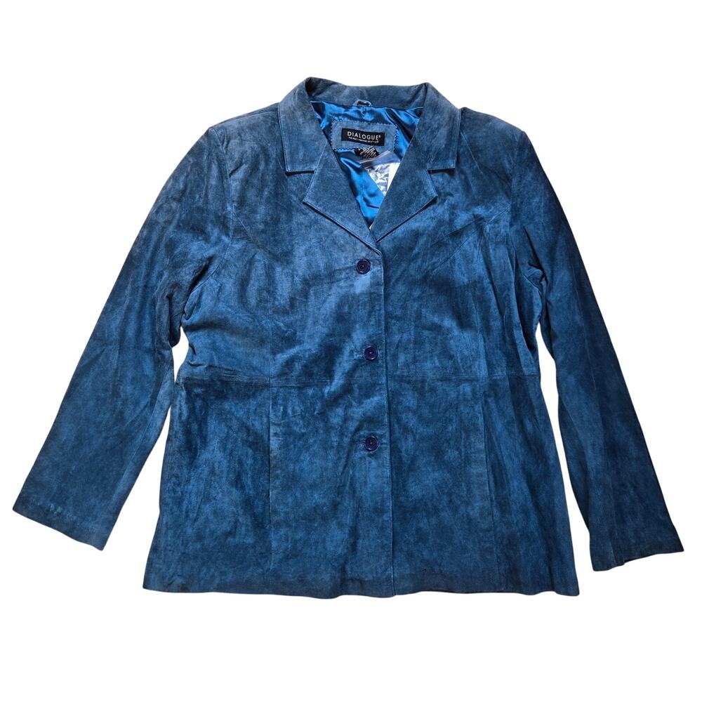 New Dialogue Blue Washable Suede Leather Jacket Button Down